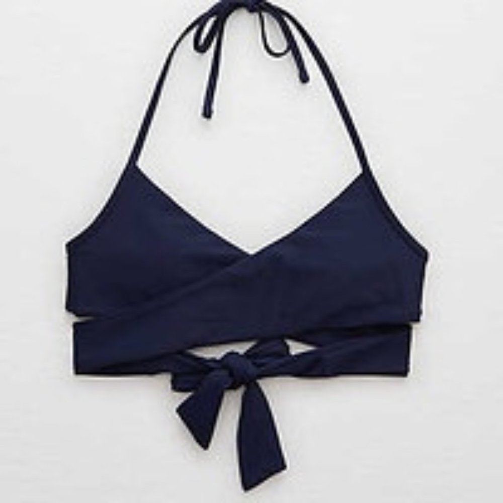Tropical Palms Navy Halter Cross Wrap Bikini Set - Picture 4 of 8
